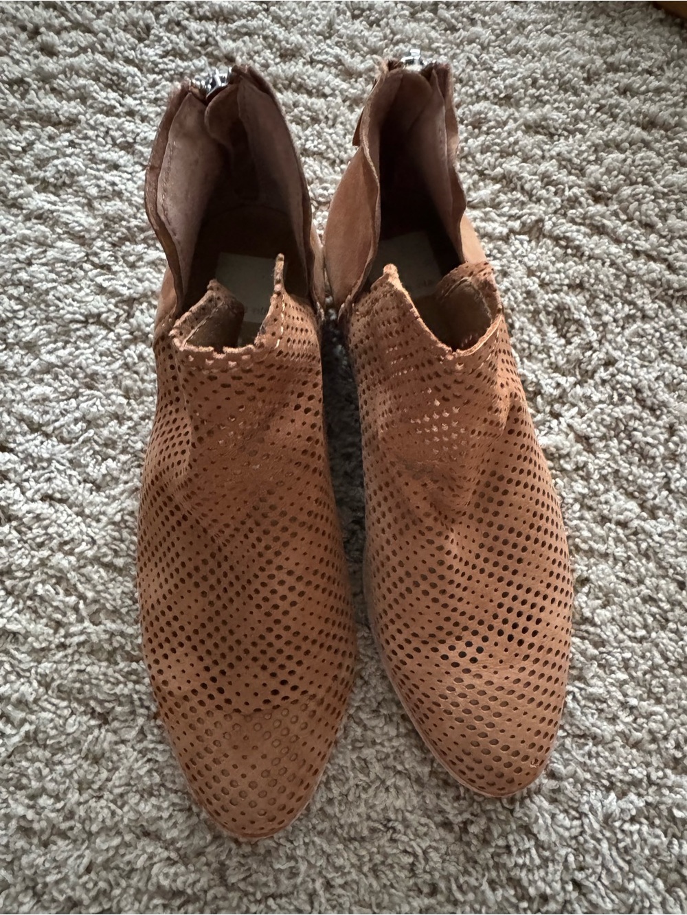 Dolce Vita Perforated Suede Booties in Tan